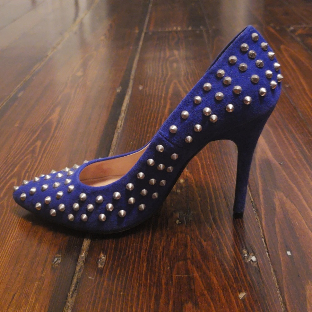 Royal Blue Suede Studded Pointed Toe Heels